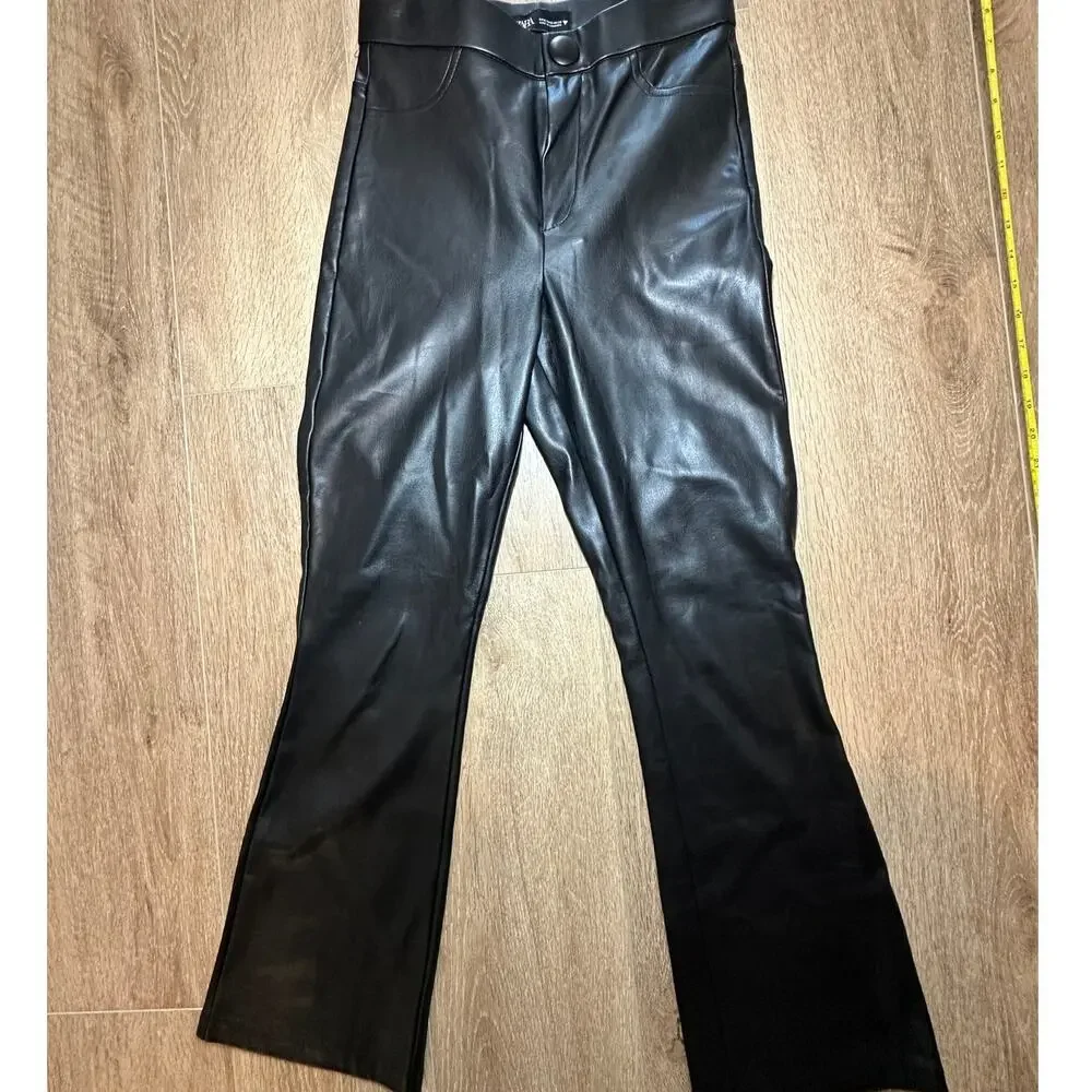 Zara High Waist Faux Leather Bootcut Pants Black Spring Style Size‎ Small
